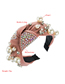 Fashion Pink Broad-edged Studded Pearl Knotted Headband With Diamonds
