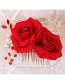 Fashion Red Rose Flower Hand-woven Crystal Pearl Comb