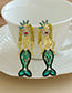 Fashion Gold Color Alloy Diamond Mermaid Stud Earrings