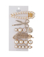 Fashion Gold Color Feather Pearl Diamond Geometric Alloy Hairpin Set