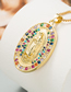 Fashion Color Diamond Oval Virgin Statue Pendant Gold-plated Copper Necklace