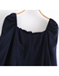 Fashion Navy Solid Color Heart-shaped Collar Slim Waist Long Sleeve Dress