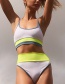 Fashion Fluorescent Green Plus Powder High-waisted Special Fabric Stitching Contrast Split Swimsuit