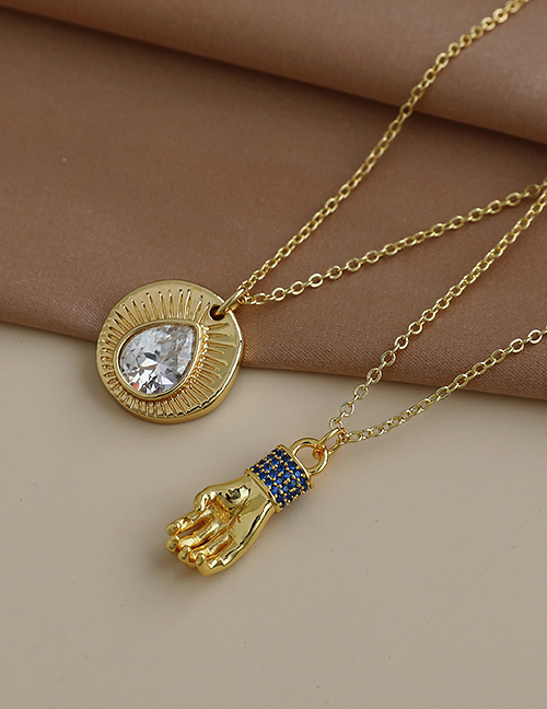Fashion Golden Copper Inlaid Zircon Round Drop Necklace