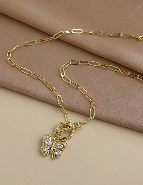 Fashion Golden Copper Inlaid Zircon Thick Chain Love Necklace