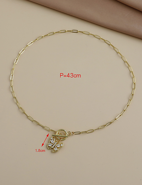 Fashion Golden Copper Inlaid Zircon Thick Chain Butterfly Necklace