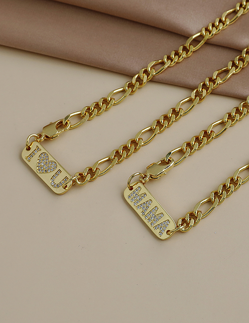 Fashion Golden Copper Inlaid Zircon Thick Chain Letter Necklace