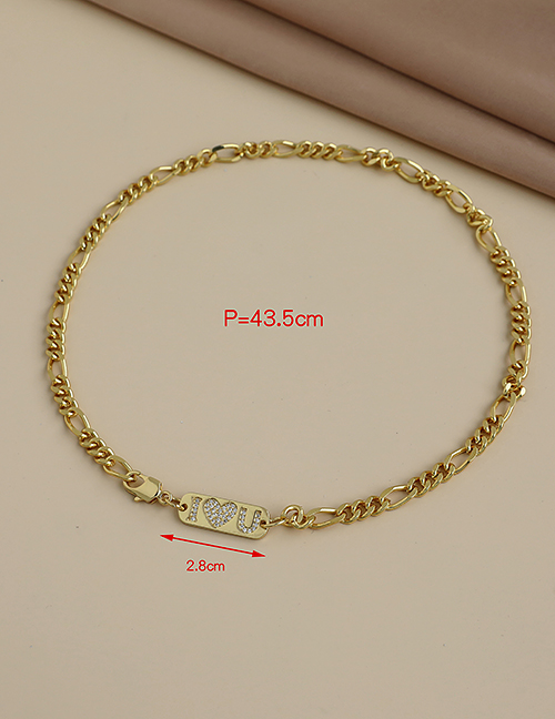 Fashion Golden Copper Inlaid Zircon Thick Chain Letter Necklace