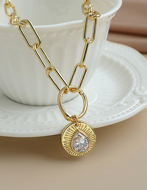 Fashion Golden Copper Inlaid Zircon Thick Chain Snake Ring Water Drop Necklace