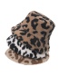 Fashion Light Brown Lamb Hair And Leopard Print Fisherman Hat