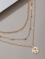 Fashion Golden Round Bead Chain Geometric Circle Map Tassel Three Layer Necklace