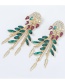 Fashion Color Alloy Diamond Acrylic Flower Leaf Tassel Earrings