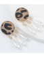 Fashion White Alloy Flocked Leopard Print Imitation Pearl Round Tassel Earrings