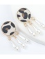 Fashion White Alloy Flocked Leopard Print Imitation Pearl Round Tassel Earrings