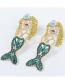 Fashion Green Alloy Diamond Acrylic Mermaid Alloy Earrings