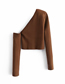 Fashion Brown Solid Color Hollow One-shoulder Knitted Top
