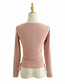 Fashion Pink Solid Color Stretch Square Neck Drawstring T-shirt Top