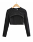 Fashion Black Solid Color Hollow Sling Two-piece T-shirt Top