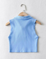 Fashion Blue Threaded Lapel Sleeveless Slim Tank Top
