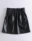 Fashion Black Elastic Waist Double Pocket Pu Skirt