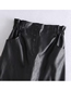 Fashion Black Elastic Waist Double Pocket Pu Skirt