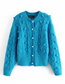 Fashion Royal Blue Knitted Button Ball Sweater Sweater Coat