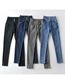 Fashion Gray Blue Single Fleece High-waisted Breasted Slim-fit High-stretch Jeans