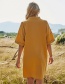 Fashion Turmeric Solid Color V-neck Akimbo Loose Short-sleeved Dress