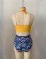 Fashion Yellow High Waist Printed Pleated Split Swimsuit