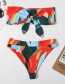Fashion Orange Tube Top High Waist Printed Knotted Contrast Color Split Swimsuit