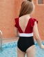 Fashion Color Mixing Stitching Contrast Color Ruffled Childrens One-piece Swimsuit