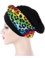 Fashion Black+flowers Printed Contrast Color Knotted Turban Hat