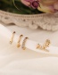 Fashion Golden Geometric Fishbone Full Rhinestone Rear Hanging Earring Set