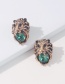Fashion Green Alloy Pearl Lion Head Stud Earrings