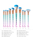 Fashion Pink Green Gradient Set Of 10 Small Fan-shaped Makeup Brushes With Threaded Hook And Rubber Handle Nylon Hair