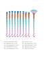 Fashion Pink Green Gradient Set Of 10 Nylon Hair Eye Makeup Brushes With Threaded Glue Handle