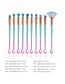 Fashion Pink Green Gradient Set Of 10 Round Hook Aluminum Tube Nylon Hair Eye Makeup Brushes