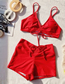 Fashion Red High Waist Drawstring Split Swimsuit