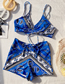 Fashion Blue High Waist Drawstring Split Swimsuit