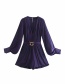 Fashion Purple Drape Deep V Pleated Jumpsuit With Belt