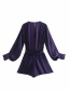 Fashion Purple Drape Deep V Pleated Jumpsuit With Belt