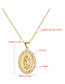 Fashion Golden Oval Virgin Mary Statue Pendant Gold-plated Copper Necklace With Zircon