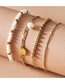 Fashion Golden 4-piece Geometric Rice Bead Imitation Pearl Disc Pendant Bracelet