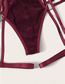 Fashion Red Wine Three-point Hollow Gold Velvet Bra With Garters Underwear Set