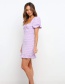 Fashion Purple Square Neck Halter Short Sleeve Printed Pleated Dress