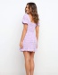 Fashion Purple Square Neck Halter Short Sleeve Printed Pleated Dress