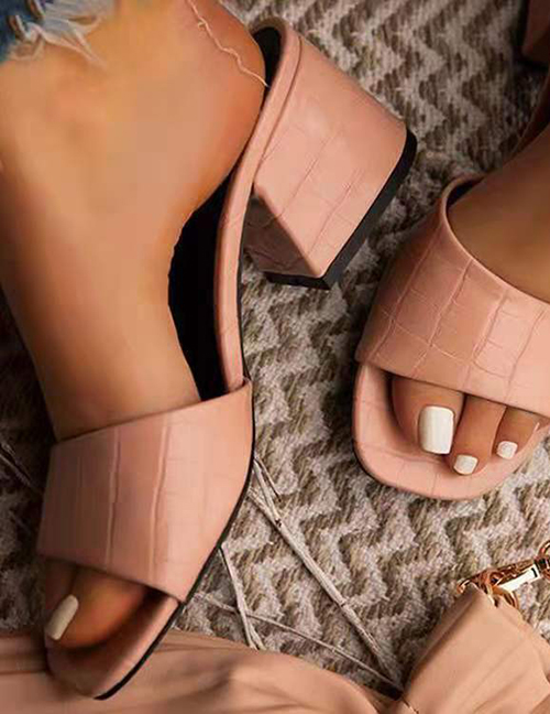 Fashion Pale Pinkish Gray Mid-heel Square Sandals And Slippers