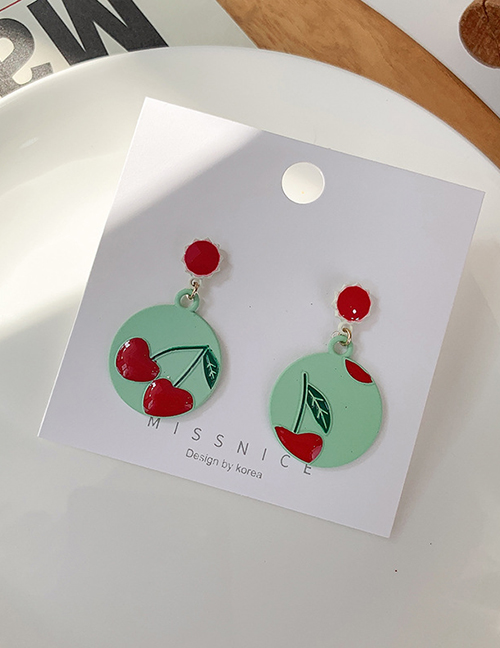 Fashion Green Alloy Cherry Stud Earrings