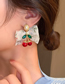 Fashion Red Crystal Pearl Cherry Bow Stud Earrings