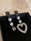 Fashion Silver Asymmetrical Heart Earrings With Diamonds And Pearls